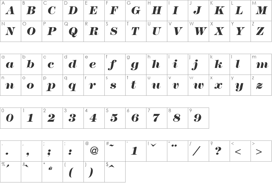 Modern438Heavy font character map preview