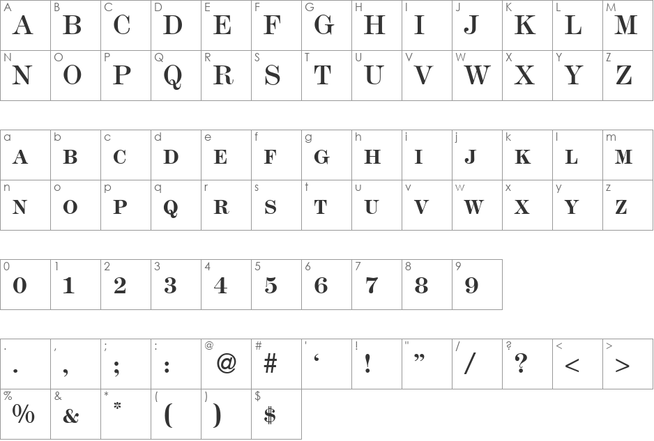 Modern438Smc font character map preview