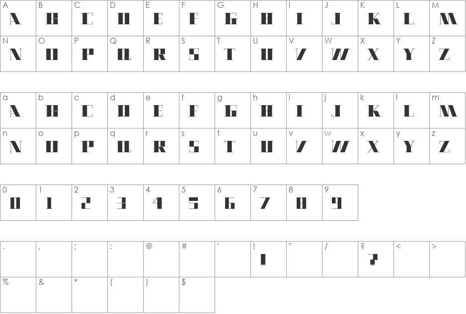 Modern9 font character map preview