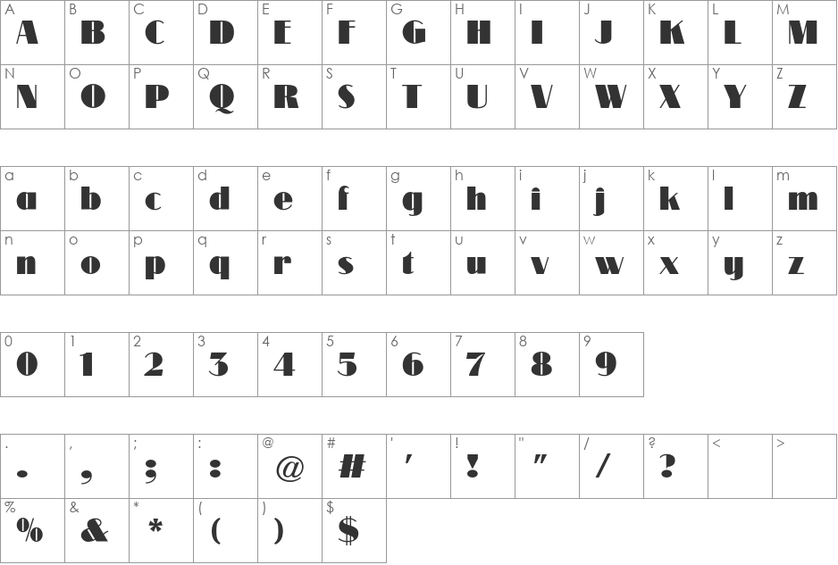 Modernique CG font character map preview