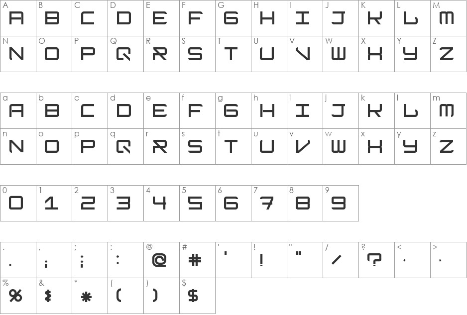 ModernismPlain font character map preview