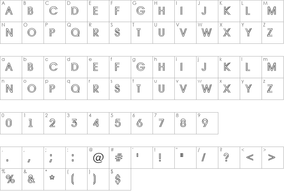 a_AvanteTitulInline font character map preview