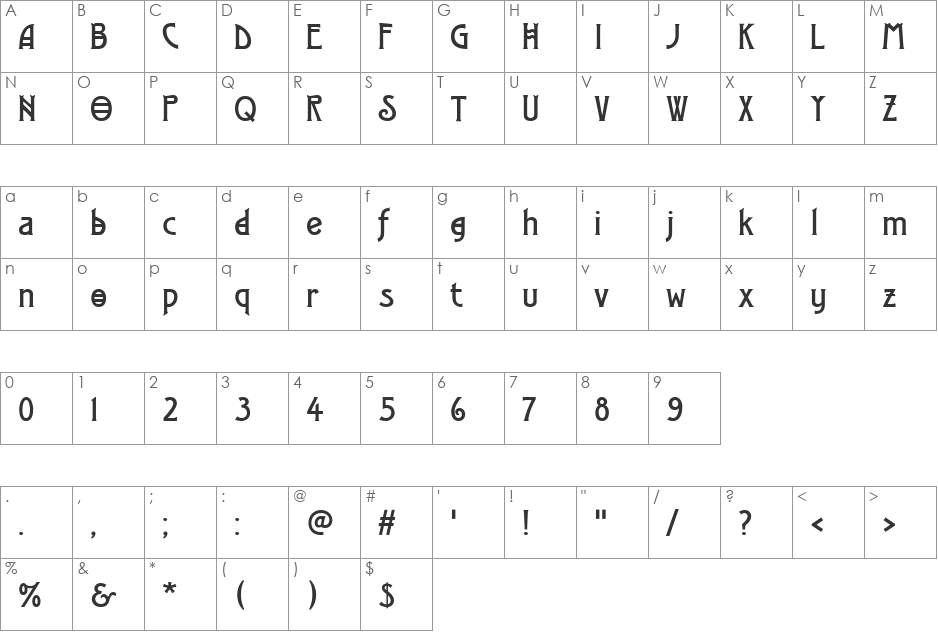 Modernist Two font character map preview