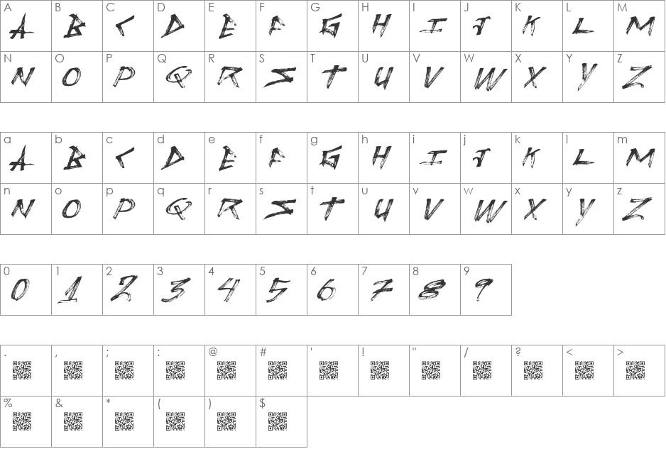 ModernReality font character map preview