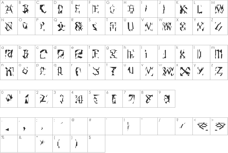 ModernRunes font character map preview