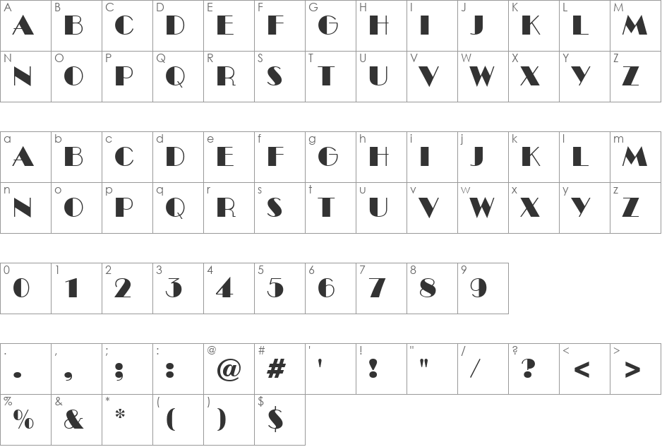 a_Bento font character map preview