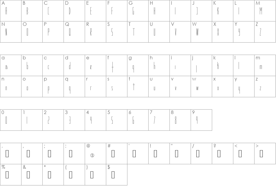 Modes font character map preview