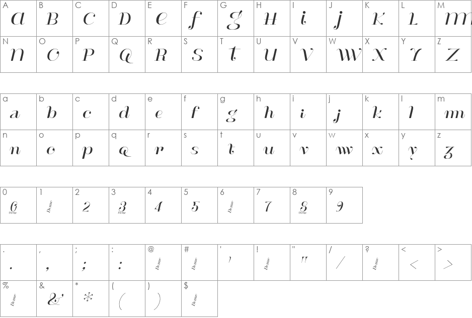 ModesteHenri font character map preview