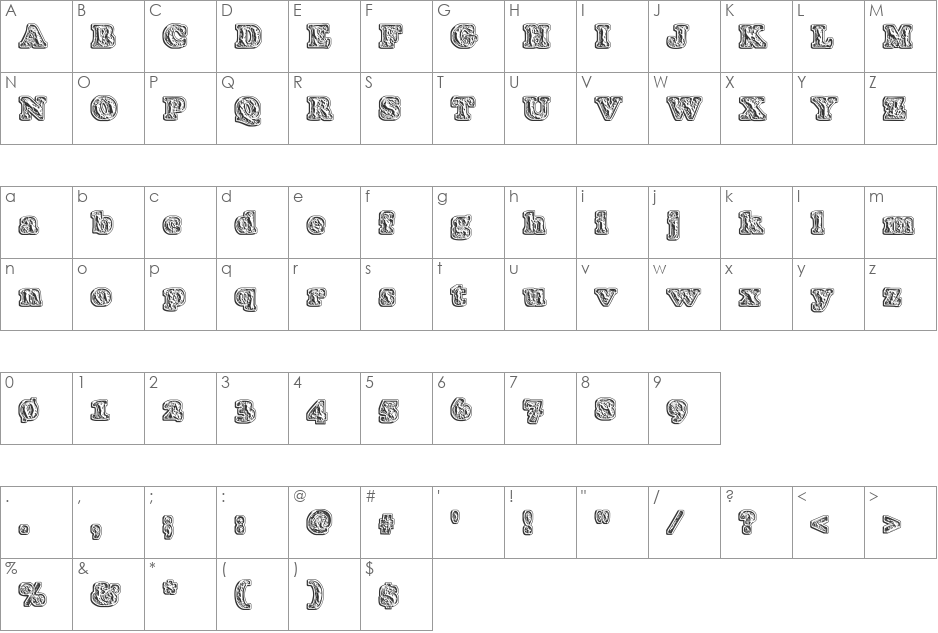 Modius 'PizzaType' font character map preview