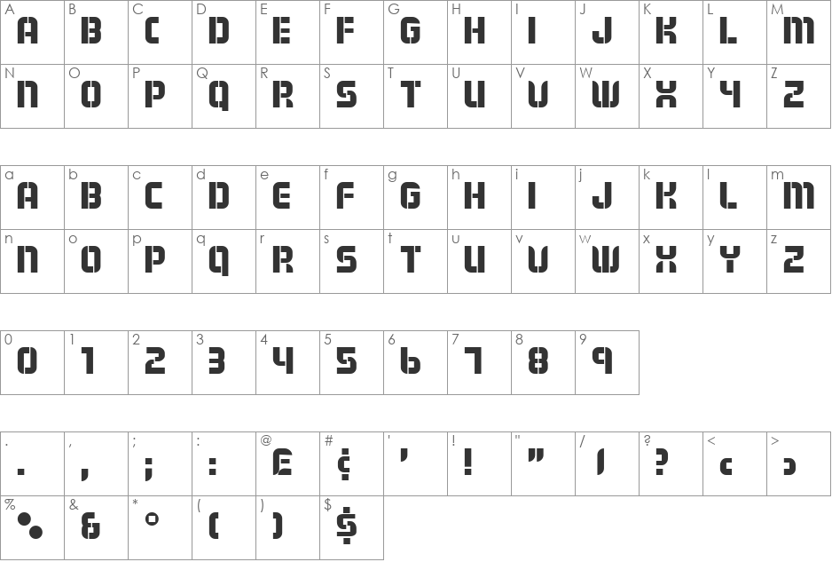 Modsten font character map preview