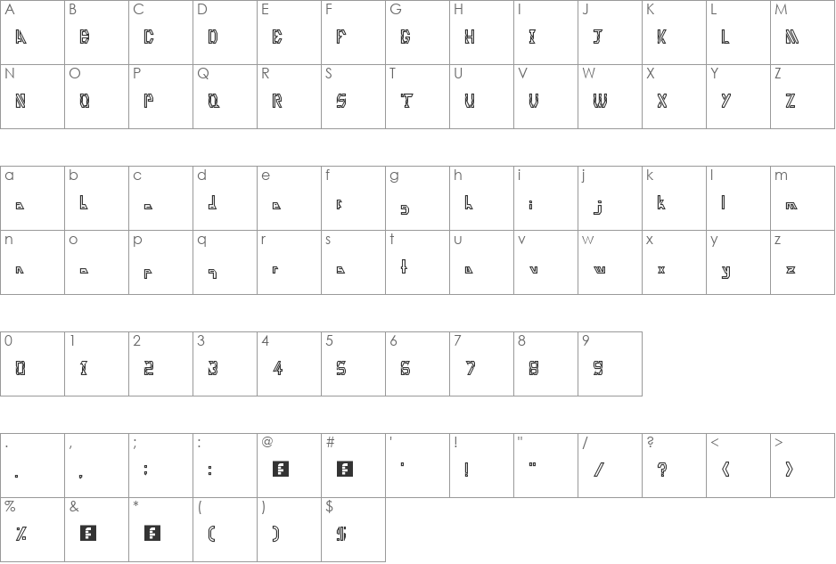 Modular Stencil font character map preview