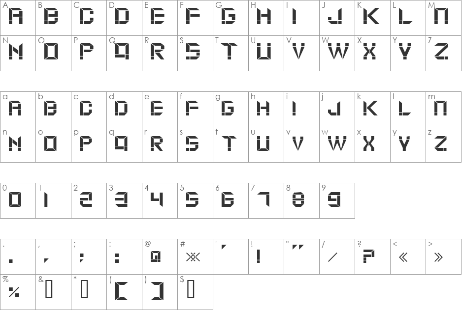 Moduldama font character map preview