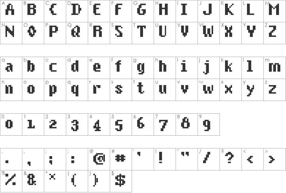 ModusBold font character map preview