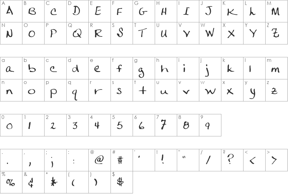 Mogenza font character map preview