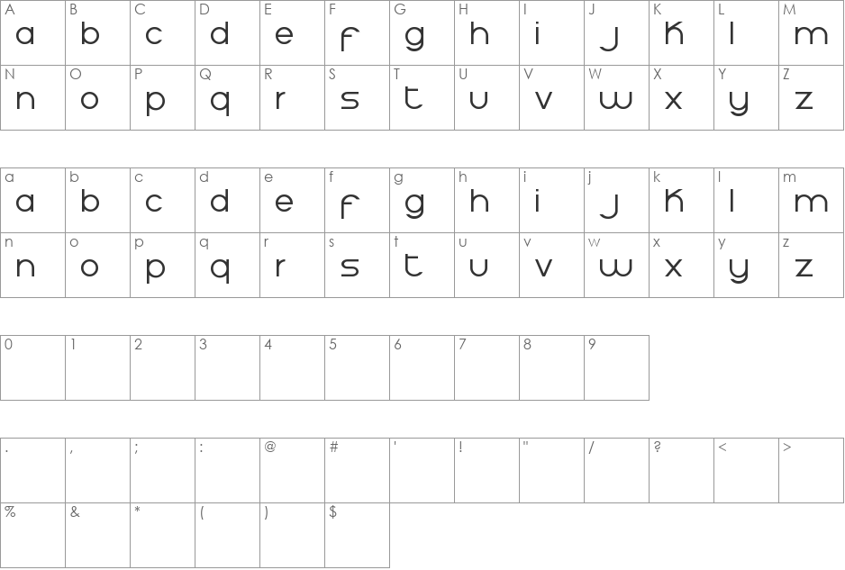 Moiser font character map preview
