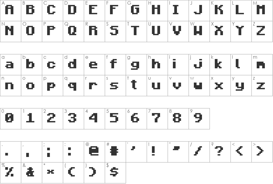 Mojang font character map preview
