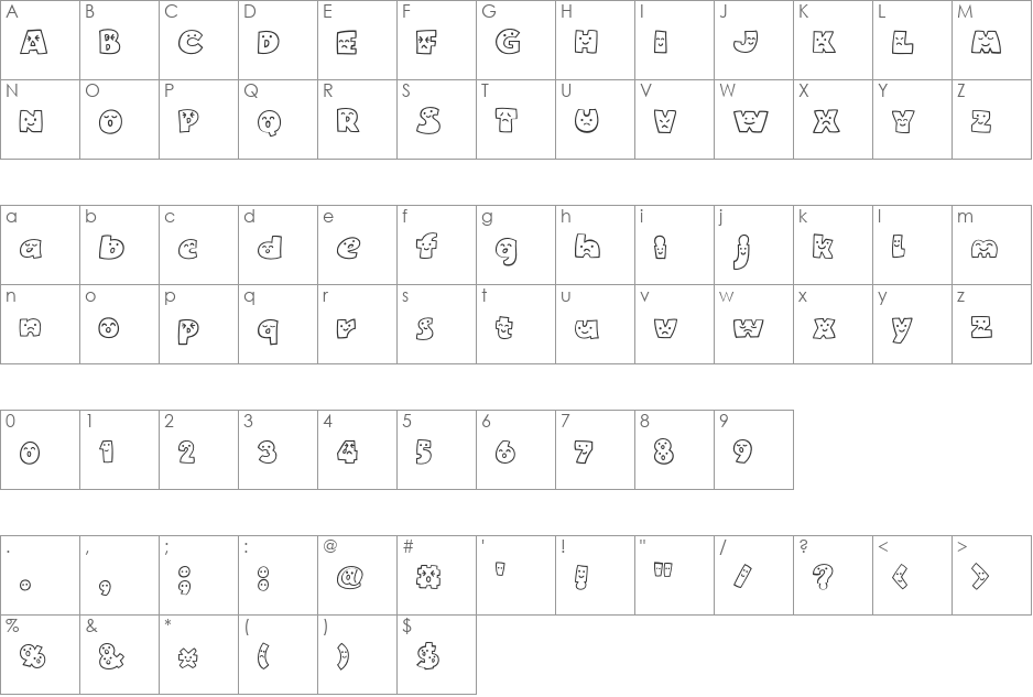 Mojirou font character map preview