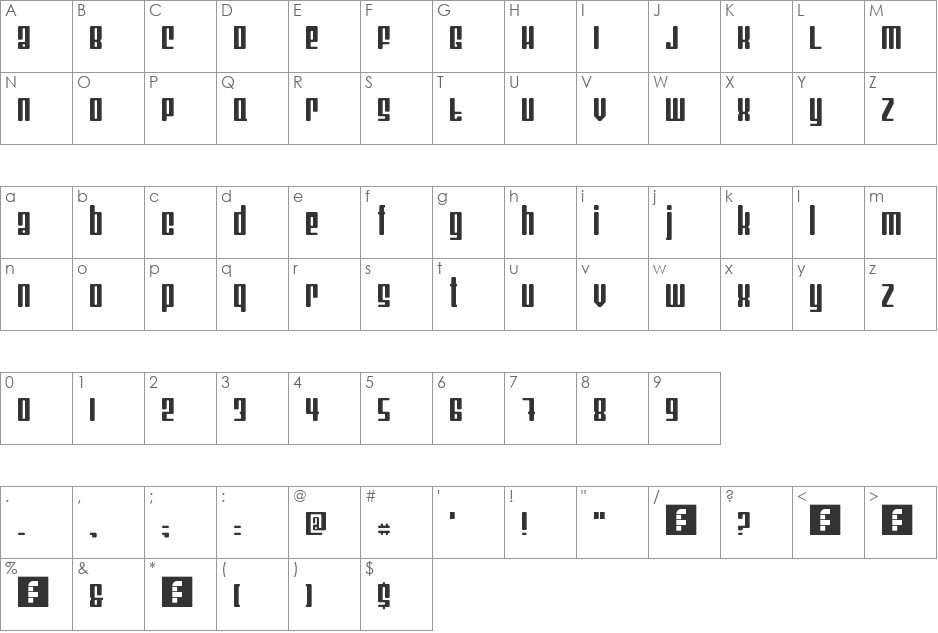 Mojo Raised font character map preview
