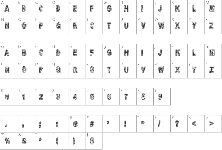 Molienda de piedra font character map preview