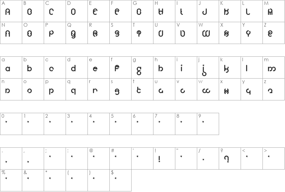 Moloky font character map preview