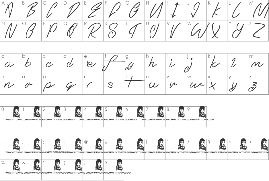 Momentum font character map preview