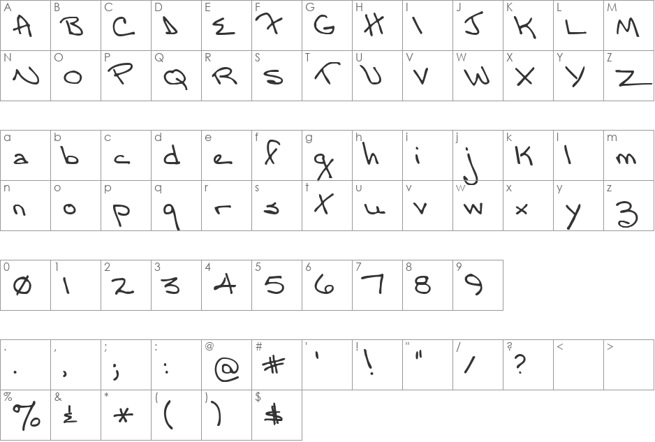 Moms Font font character map preview