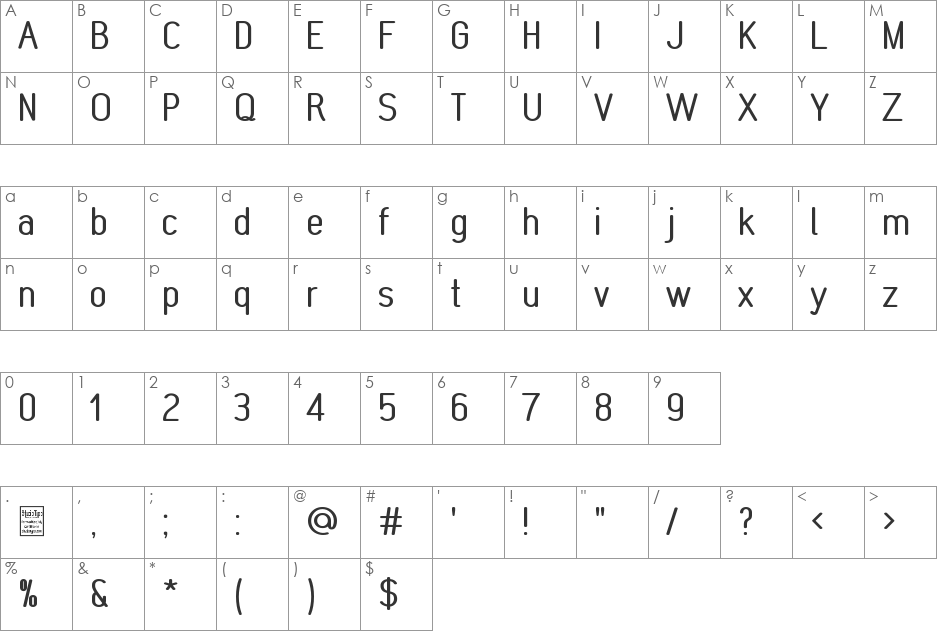 MonaBella font character map preview