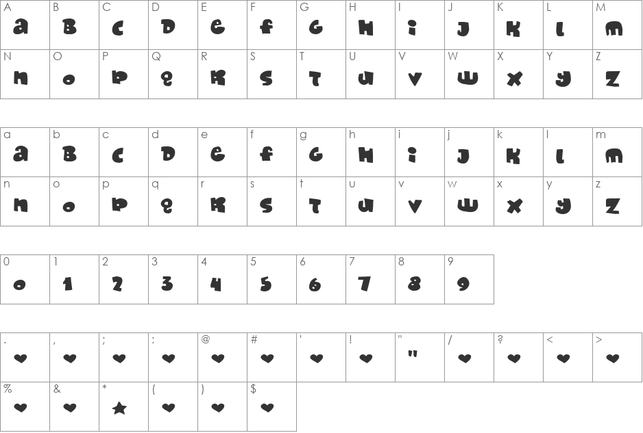 Monafont font character map preview