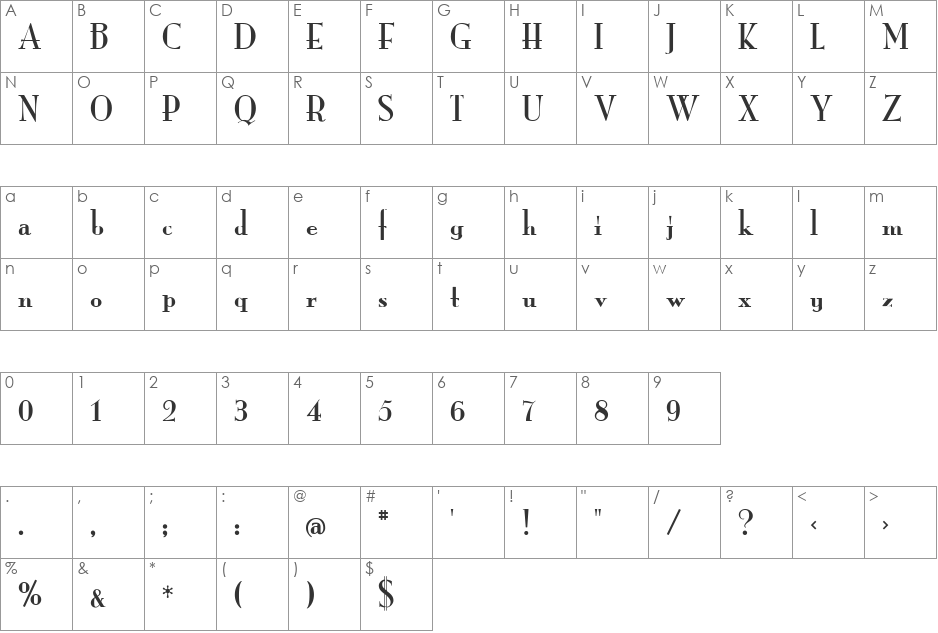 Monarch font character map preview