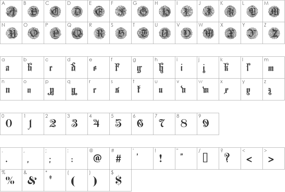 Monarchia font character map preview