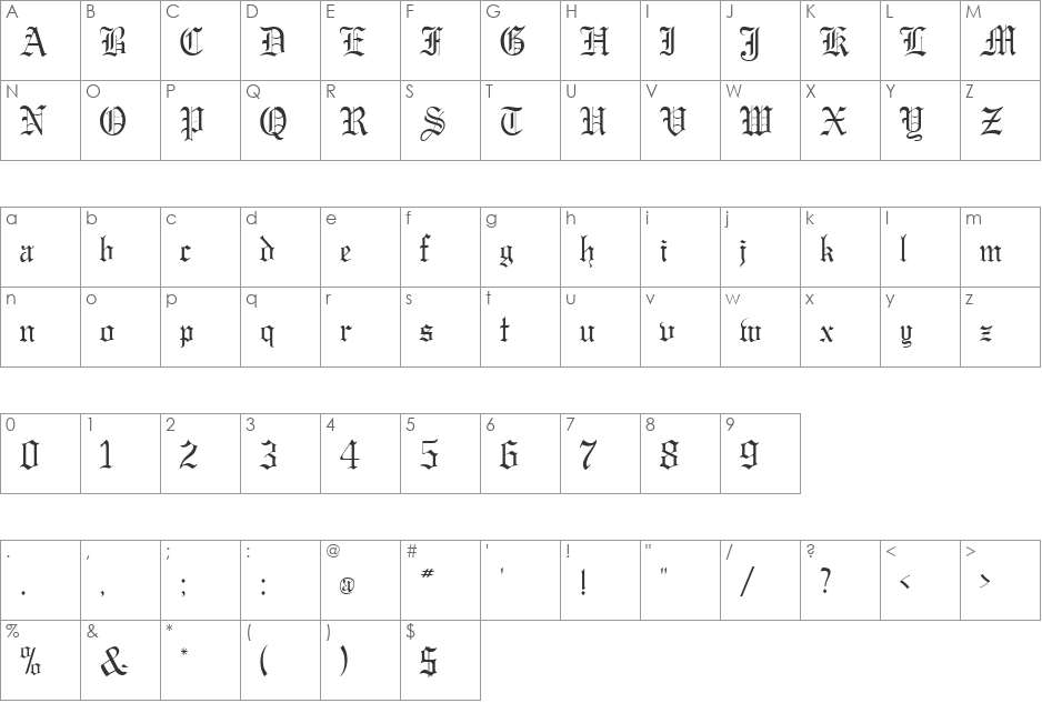 Monastery font character map preview