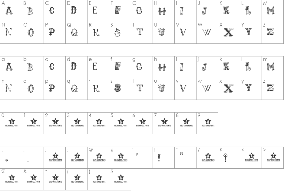 monbijoux font character map preview