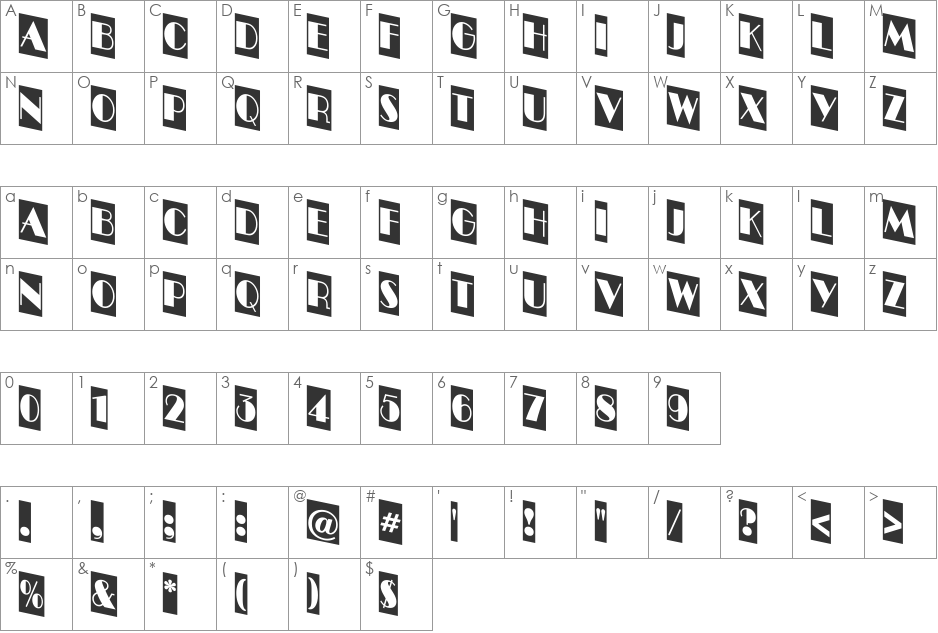 a_BentTitulCmDnNr font character map preview