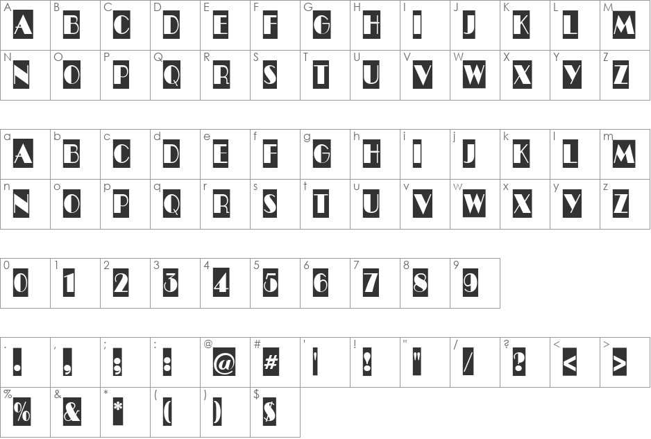 a_BentTitulCmNr font character map preview