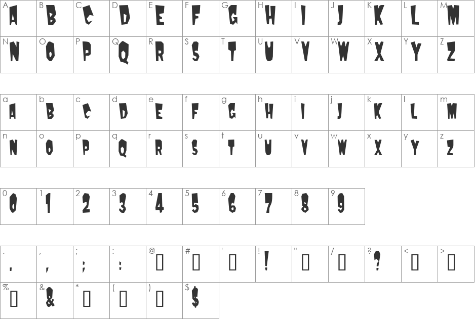 MondoCondensed font character map preview
