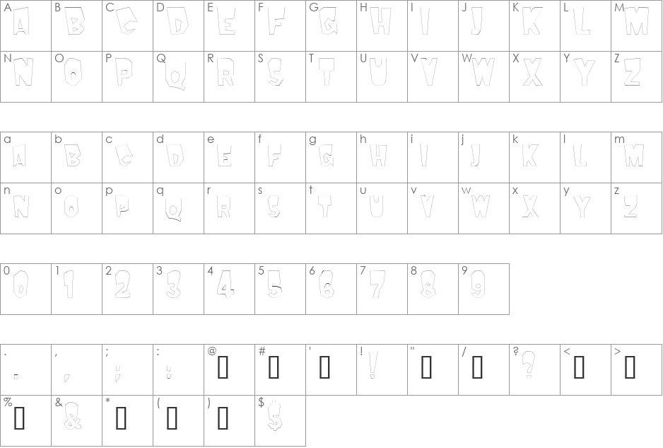 MondoOutline font character map preview