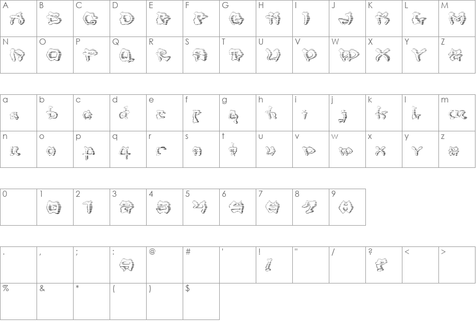 Mondrongo Gradient font character map preview