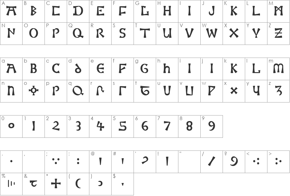 Moneta font character map preview
