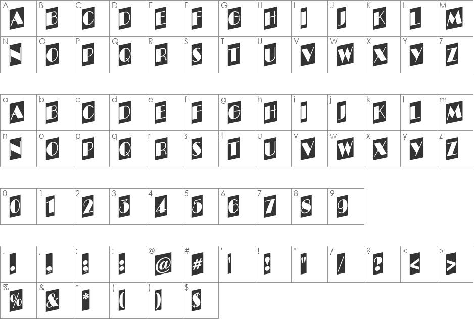 a_BentTitulCmUpNr font character map preview