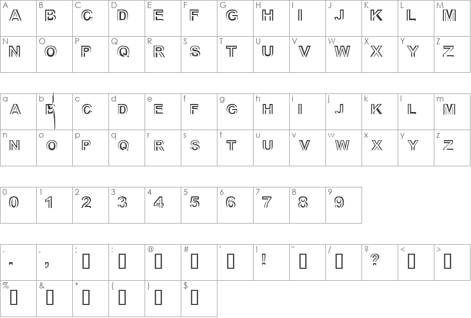 Mongrel font character map preview