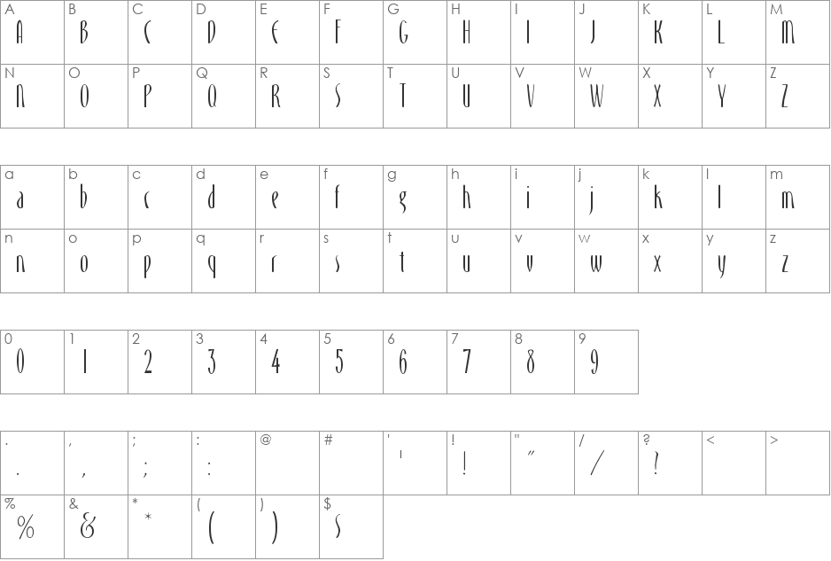 Monika font character map preview