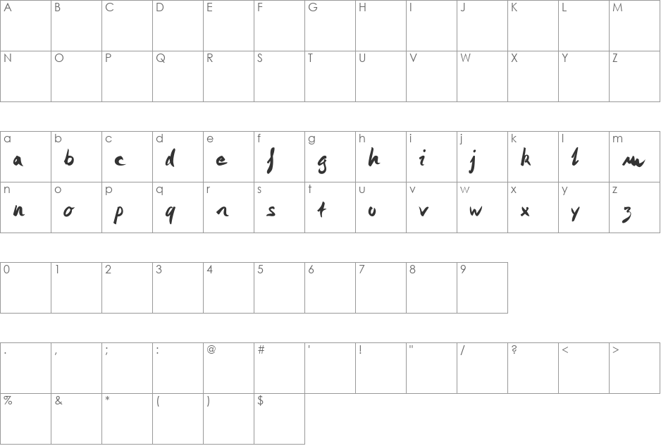 Monika font character map preview