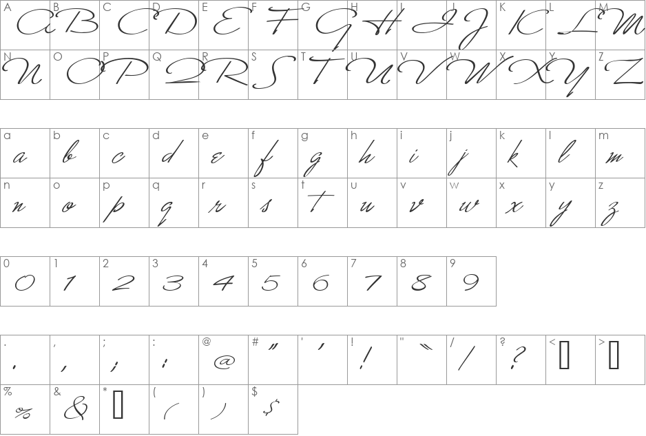 Monika font character map preview