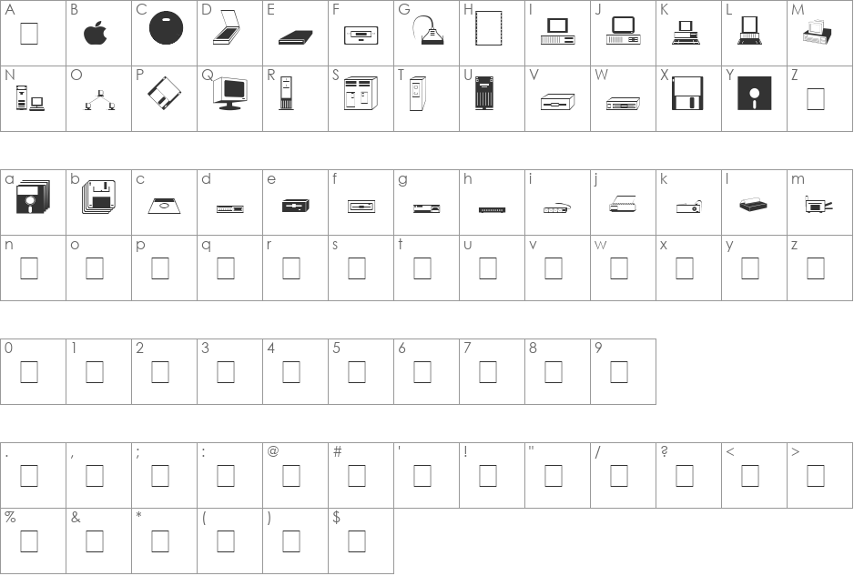 Monitor font character map preview