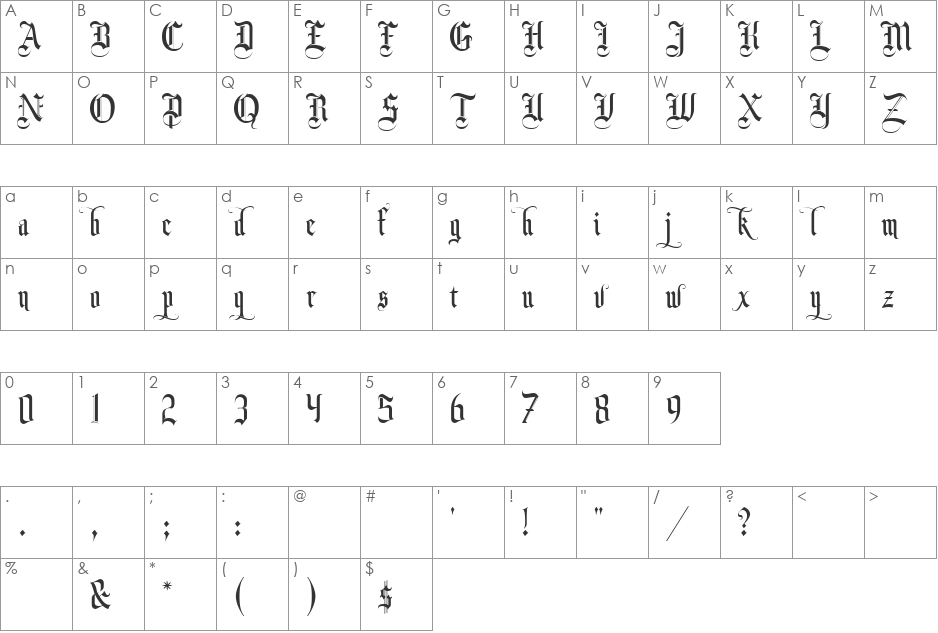 Monk font character map preview