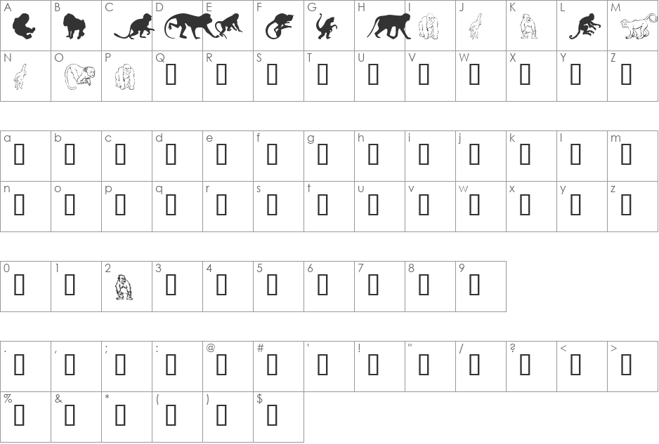 MonkeysDC font character map preview