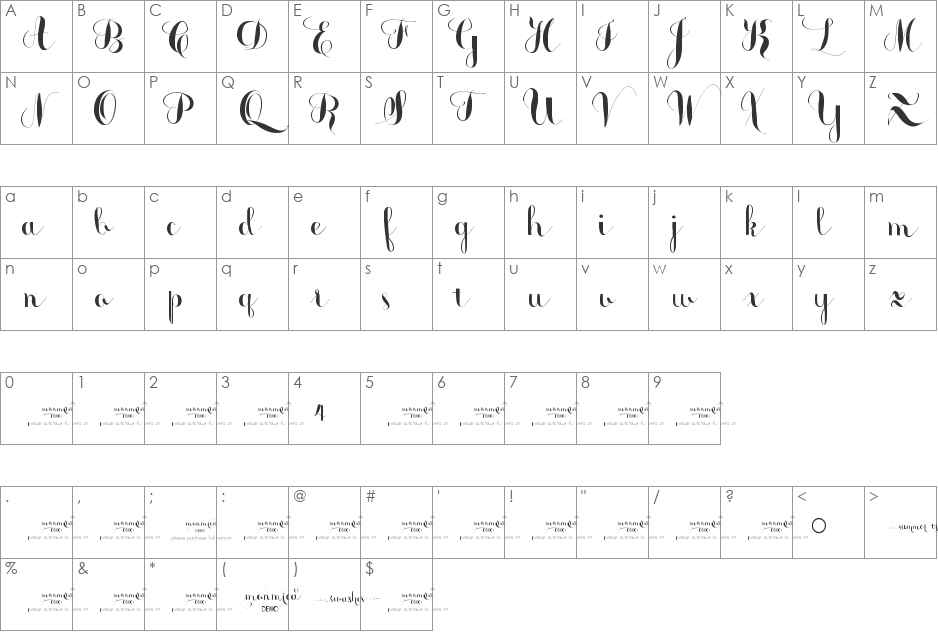 monmica demo font character map preview