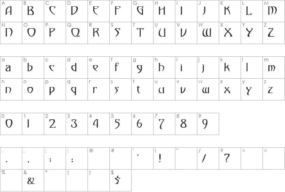 Monmondo font character map preview