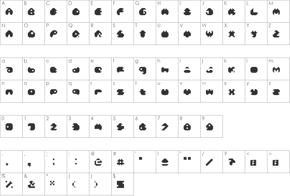 Mono LH font character map preview
