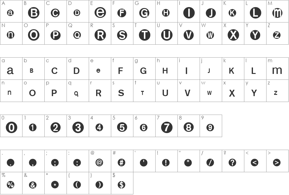 MonoAlphabetMultiSized font character map preview